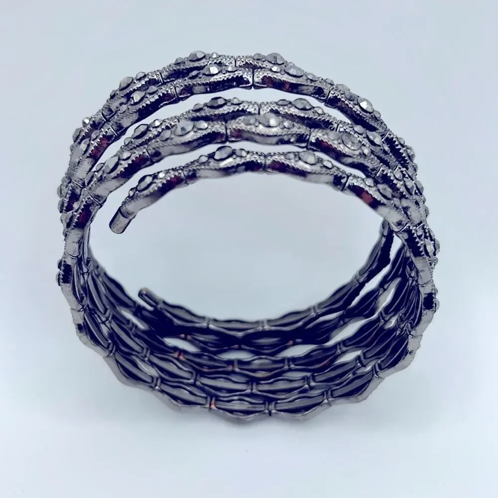 Elegant Geometrical Wrap Gunmetal Silver Bangle Wrap Around Expandable Bracelet